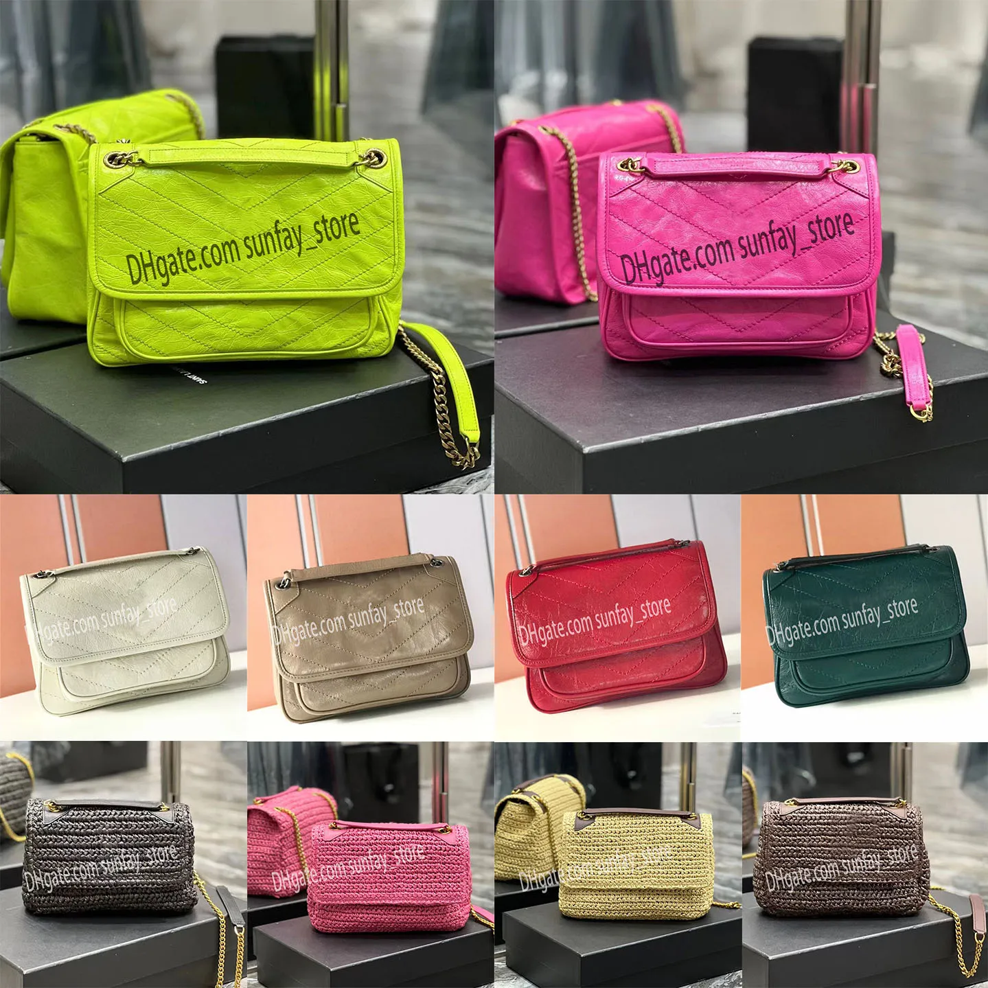 Niki bebek zinciri çanta kırışmış deri kadın lüks omuz çantası vintage crossbody y şekilli tasarım bayanlar metal siyah clamshell messenger zincir çantalar klasik tote