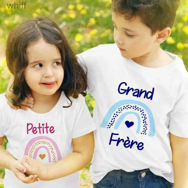 T-shirts Rainbow Big Brother Little Sister Matching Outfits T Shirts Summer Fashion T-shirt Barn Kort ärm Kids Topps Girls Clothesc24319