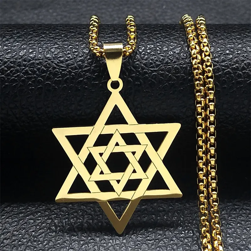 Colar com pingente de símbolo de hexagrama judaico, ouro 14K, estrela de David, escudo Magen, joia, colar masculino