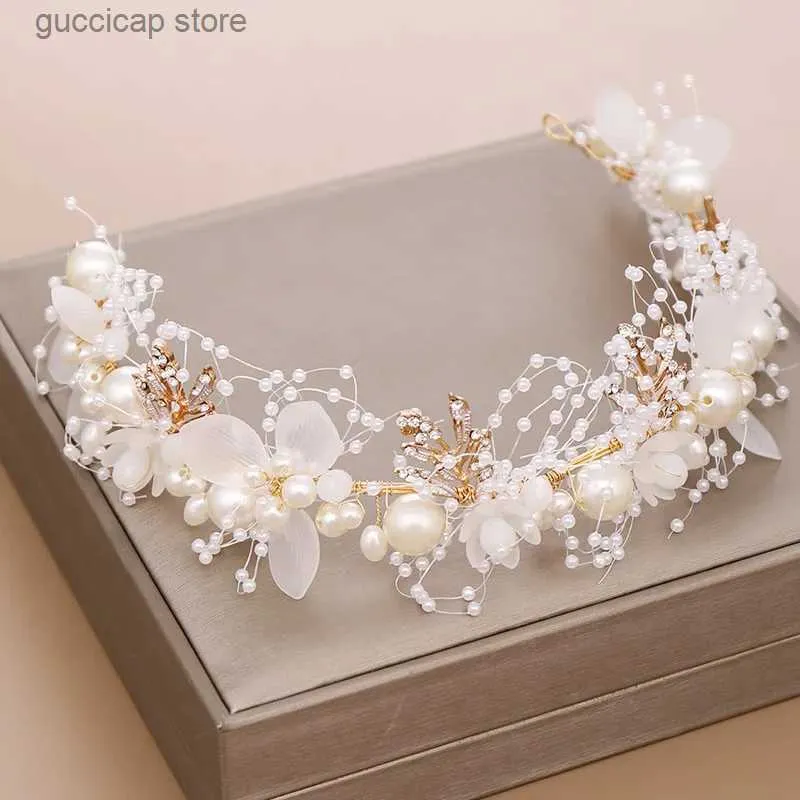 Diademi di lusso oro perla strass gioielli per capelli per le donne fatti a mano tiara fasce per capelli da sposa accessori per capelli da sposa regalo copricapo Y240319