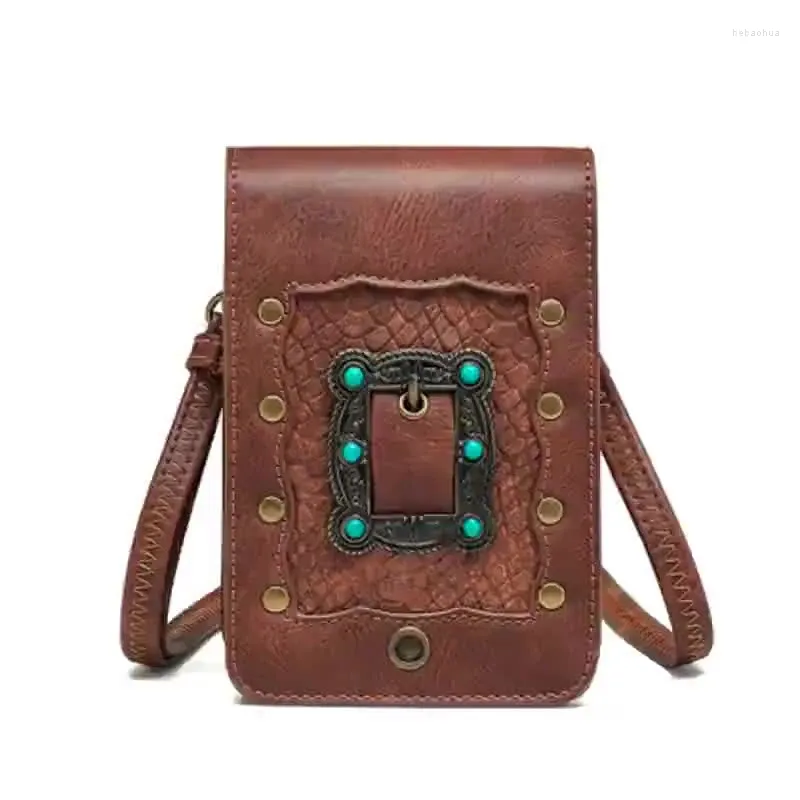 Bag Women's Crossbody Bags PU Leather Handbag 2024 Female Shopper Purse Fashion Punk Style Geometric Pattern Rivet Mobile Phone