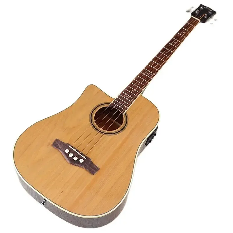 Gitarre für die linke Hand, 4-saitige elektrische Akustikbassgitarre, voller Lindenholzkorpus, 43-Zoll-Holzgitarre, natürliche Farbe, glänzend, mit Gitarren-Tonabnehmer