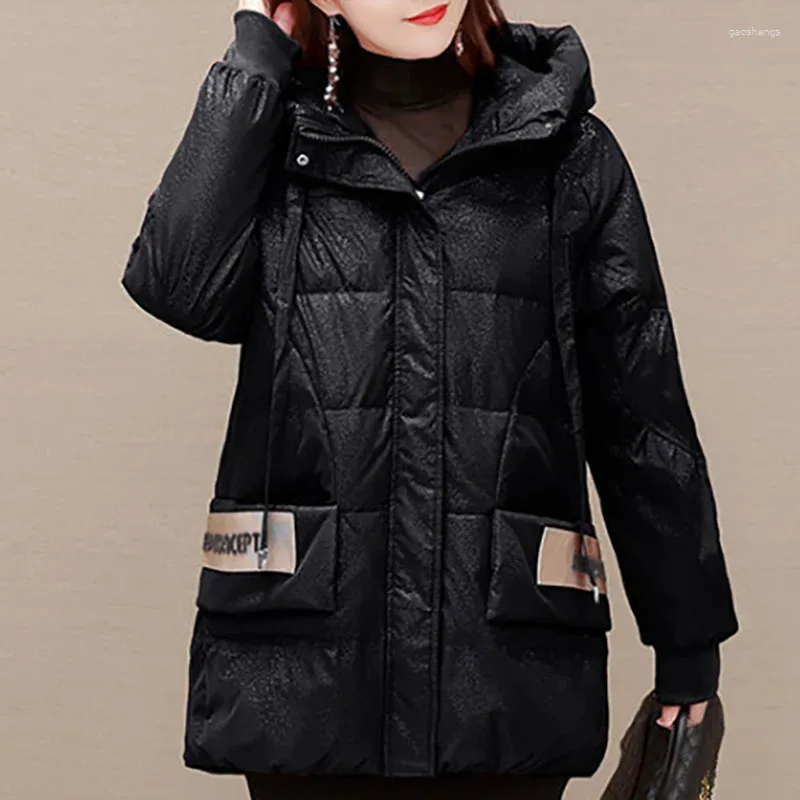 Trenchs de femmes manteaux à capuche sans lavage brillant visage coton manteau femmes à lacets mode lâche décontractée épaissir veste 2024 hiver femme