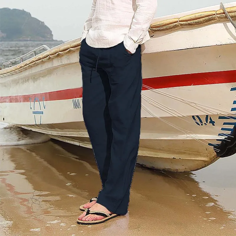 Męskie spodnie męskie spodnie przyczynowe Modne kolor stały kolor prosty rozmiar Wygodna elastyczna talia sznurka z kieszeniami