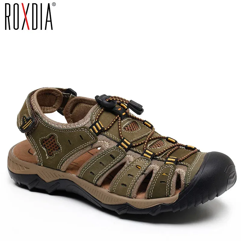 Boots Roxdia New Fashion Summer Beach Men Treadals Sandals أصلية جلدية من الرجال الصندل أحذية سببية بالإضافة إلى حجم 3948 RXM007