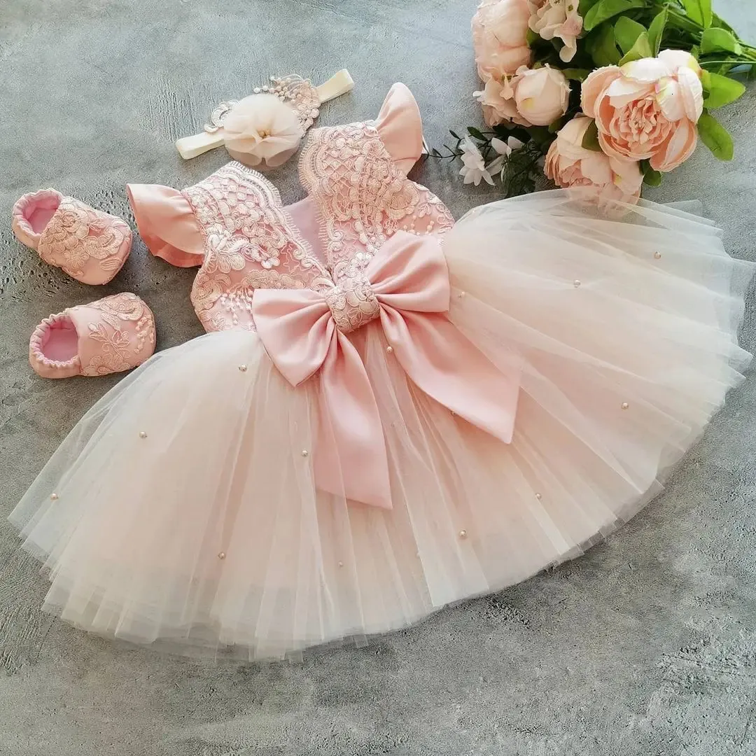 Baby Girl Dress Cute Bow Born Princess Dresses For 1 Year Birthday Toddler Infant Party Dopinging Gown 240311