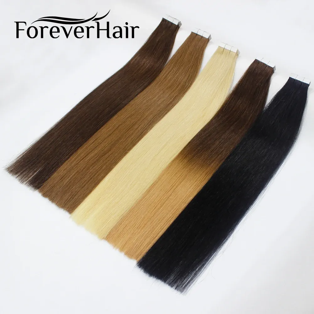 Extensões para sempre fita de cabelo em extensões de cabelo humano 16 "18" 20 "100% real remy cabelo humano em fita adesiva pu pele trama invisível 20 pçs