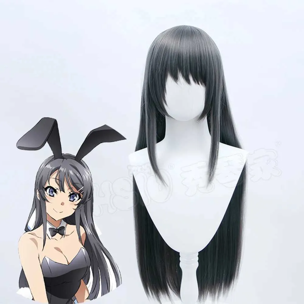 Perruques synthétiques Perruques en dentelle Sakurajima Mai perruque de cosplay perruque synthétique en fibreHSIU Anime Rascal ne rêve pas de lapin fille Senpai femmes noir 240328 240327