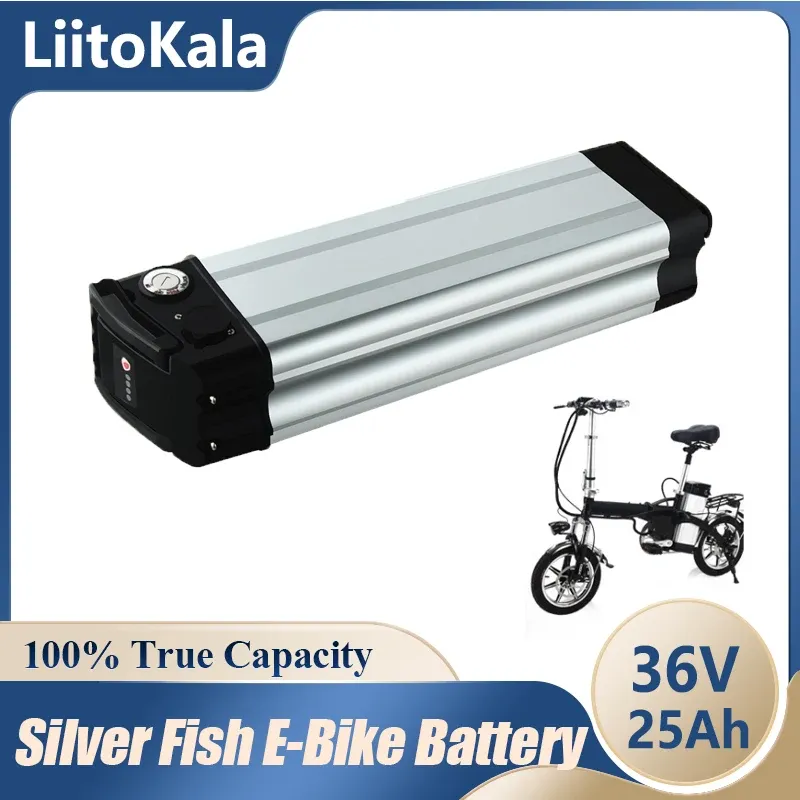 Liitokala 36V 25ah 18650 Li-ion بطارية حزمة Siver Fish 36V Ebike Battery 36V 25ah 15a BMS 350W 500W Bicycle Electric