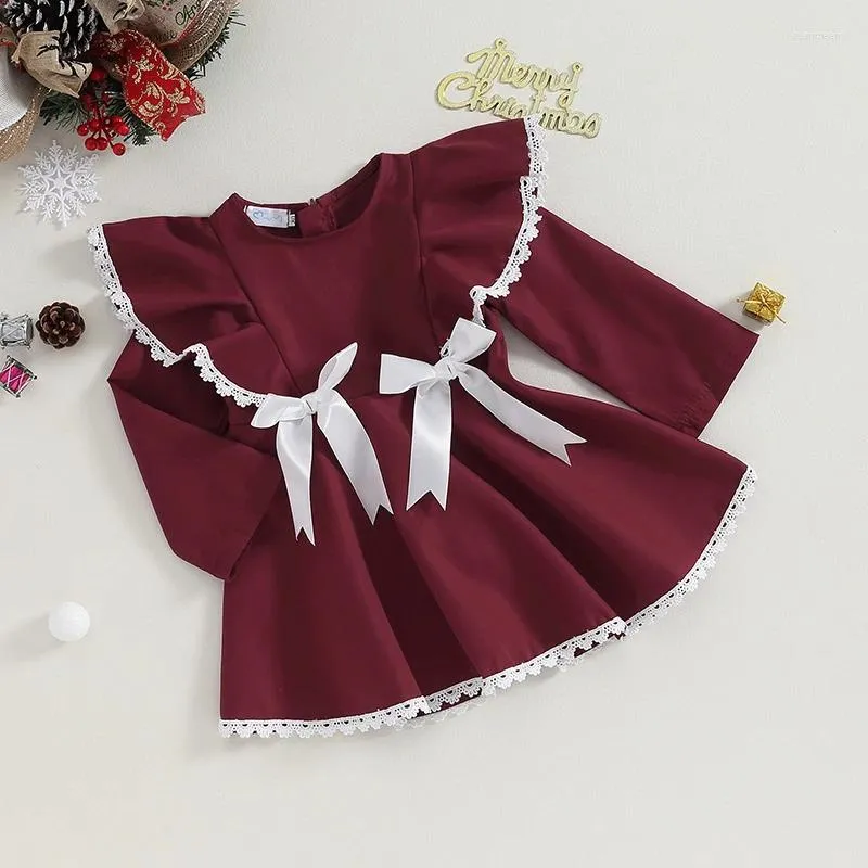 Robes de fille tenue de noël pour bébé en bas âge avec bandeau robe de fille née princesse en dentelle