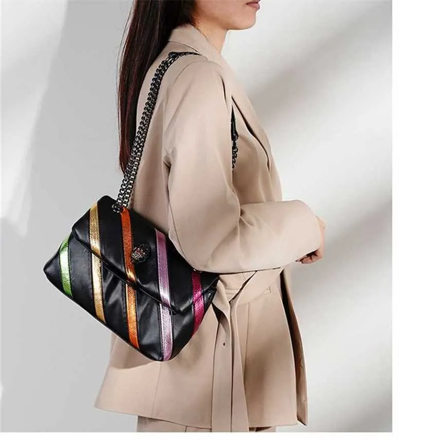 Bolsos de hombro superiores KurtG Bolsos de diseñador Rainbow Bolso de mano para mujer Cadena empalmada en contraste One Crossbody Eagle Bird Head 240311