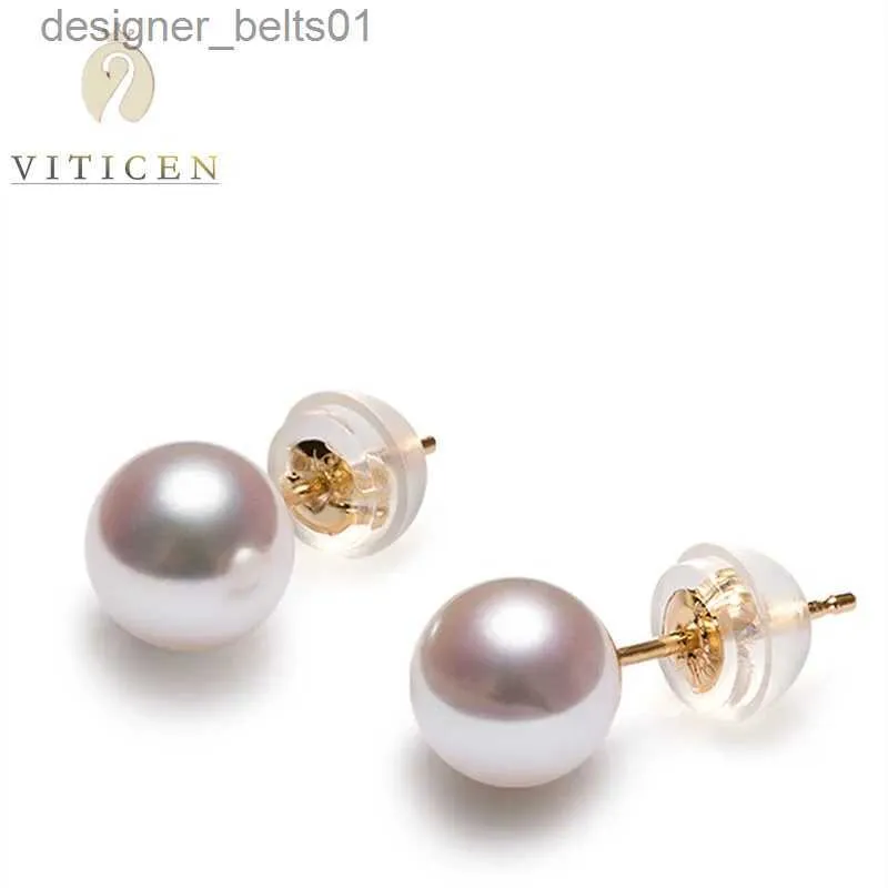 Stud VITICEN Au750 Pure Gold Ear Studs For Women Gifts Exquisite Original Jewelry Real 18k Gold 7-8mm Natural Pearl Fashion EarringsC24319