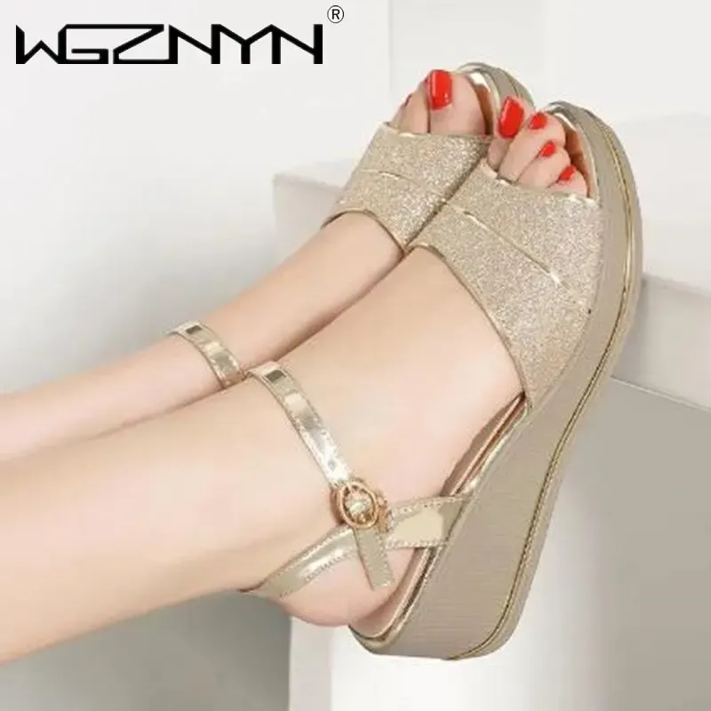 Sandały 2023 kliny sandały dla kobiet sandały 5 cm obcasy złota platforma sandały damskie letnie buty chaussures femme Sandals Rozmiar 3540