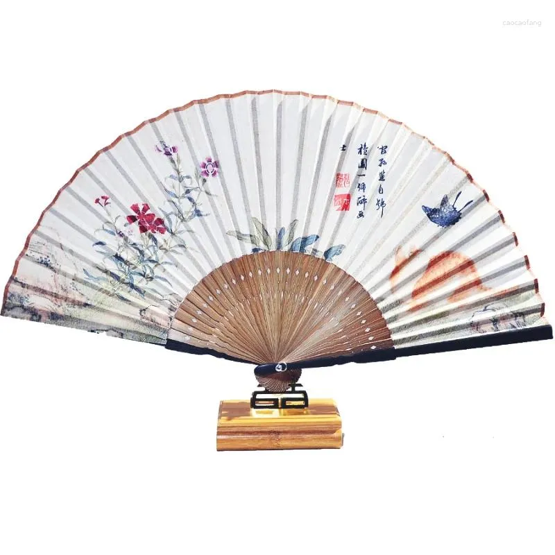 Estatuetas decorativas ventilador dobrável estilo chinês retro ventilador feminino hanfu presente de mão abanicos para boda dança portátil