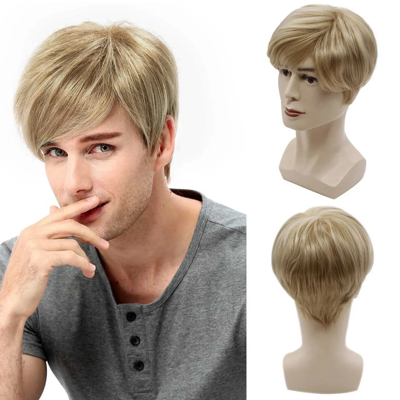 Syntetiska peruker BCHR Kort Mens Blond peruk Rak syntetisk peruk för manlig hårflyghet Naturlig Toupee Wigs 240329