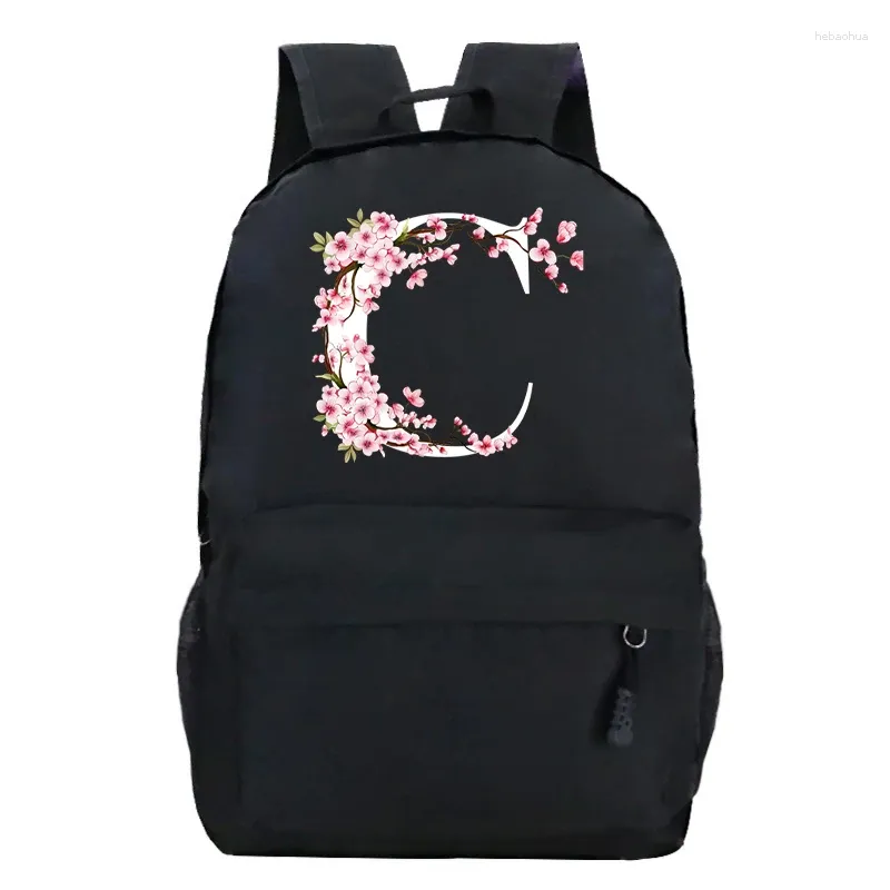 Sac à dos arbre en fleurs de cerisier avec Alphabet A-Z sacs à dos noirs sacs à bandoulière multifonctionnels sac à dos de mode Y2k pour l'école des jeunes