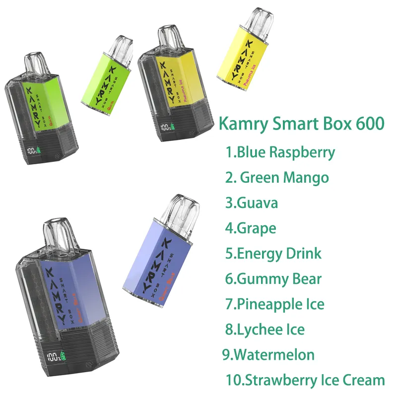 Kamry Smart Box 600 bouffées de cigarettes électroniques jetables 1,2 Ω bobine de maille 2 ml batterie rechargeable cigarettes électroniques bouffées 2% vape jetable