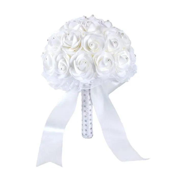 Bouquet da sposa rosa Accessori da sposa colorati Fiore artificiale bianco damigella d'onore Perle Perline Sposa con fiori CPA1582923700098