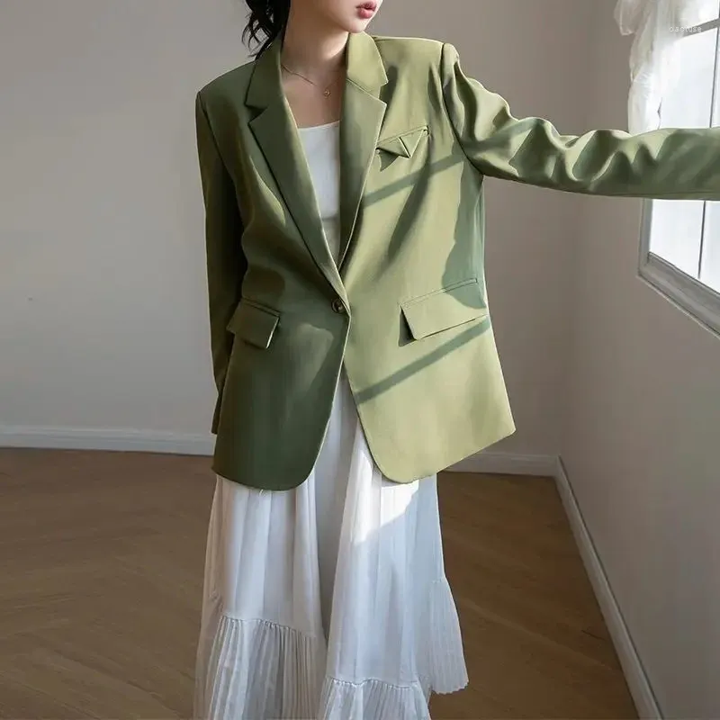 Costumes pour femmes Insozkdg 2024 printemps automne vert costume veste femmes haut de gamme Design sens Style coréen britannique vêtements de sport