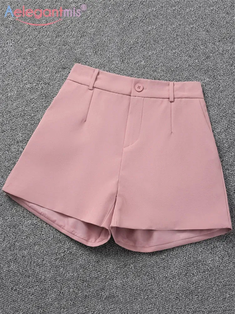 Aelegantmis bureau dame solide Shorts pour les femmes été 5 Y2k pantalon court ample élégant mode coréenne taille haute Shorts 240319