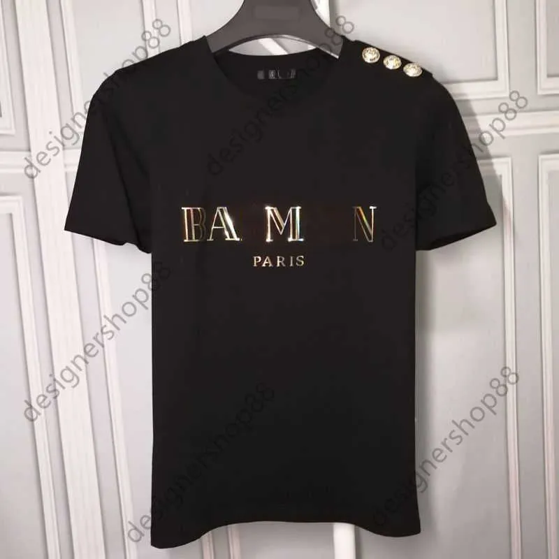 Tik Tok Influencer Same Designer Brand Pure Cotton Laser Hot Gold Short Sleeve Mens And Womens Slim Fit T-shirt Cotton Round Neck