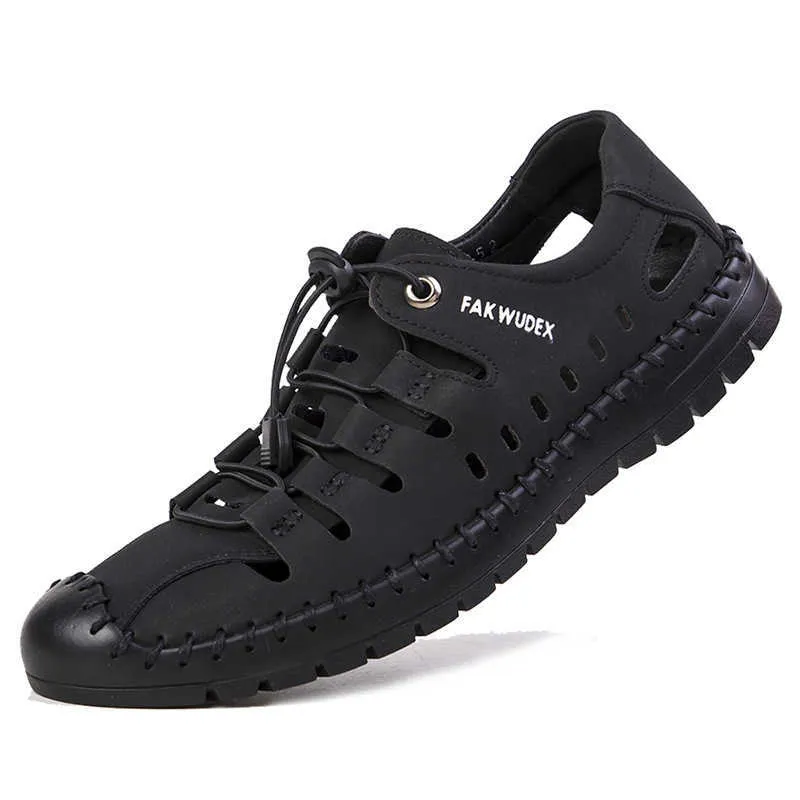 HBP Non-Brand atacado ao ar livre respirável sapatos casuais sandália preta sandálias de dedo fechado para homens slides