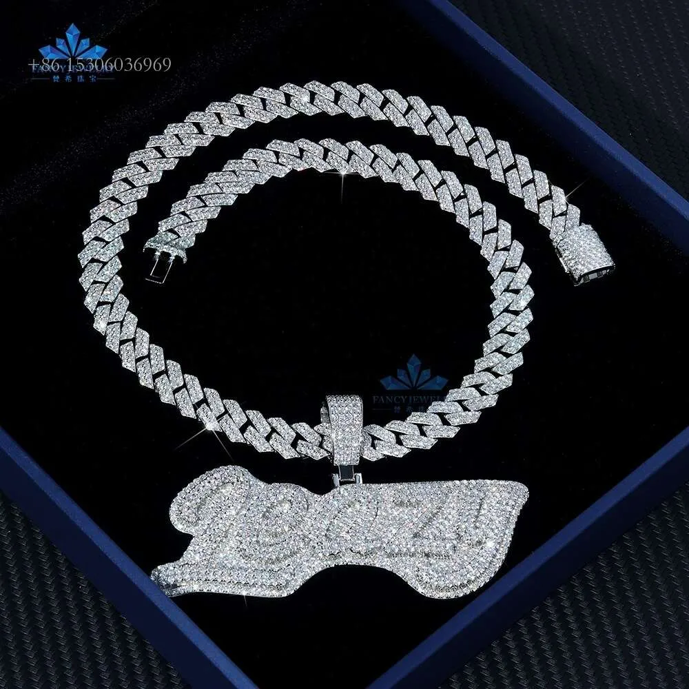 Collier en diamant Moissanite VVS d'usine pour hommes, pendentif avec lettre et nom glacé, chaîne classique, bijoux fins personnalisés