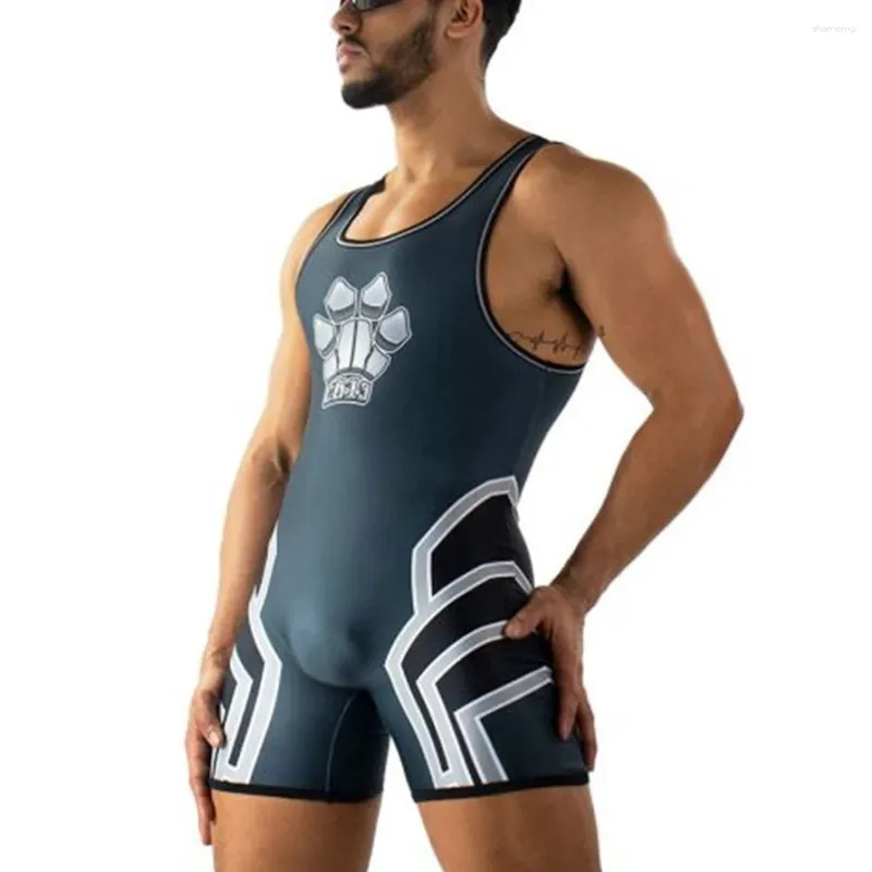 Gym Clothing Men's Wrestling Singlets Suit One Piece Bodysuit Boxing Iron Sports Fitness Sleeveless Wear Tummy Control