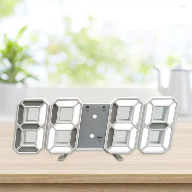 테이블 시계 스마트 3D 디지털 알람 시계 LED 온도 날짜 시간이있는 빛나는 패션 벽 전자 가정 장식