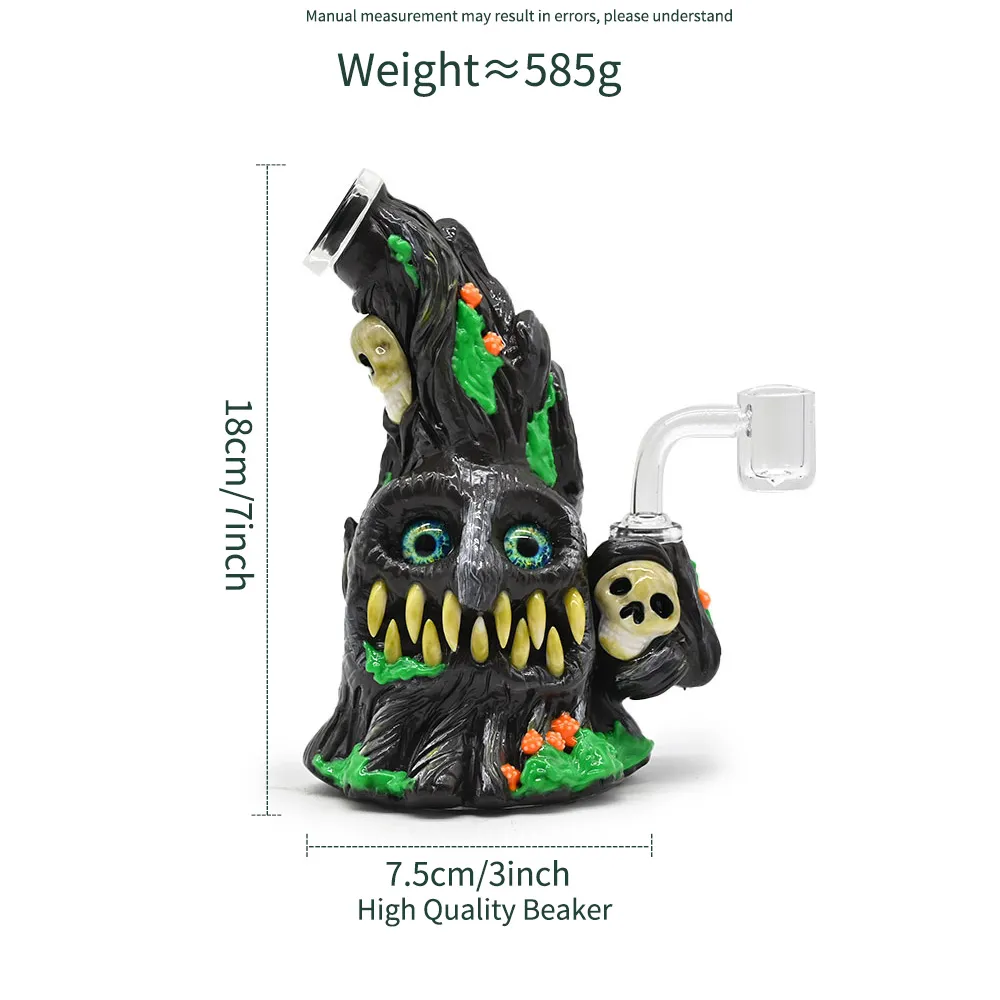 18cm/7in,Festive Decorations Glow In Dark,Polymer Clay Ghost Skull Glass Smoking Item,Borosilicate Glass Bong,Glass Water Pipe With Evil Eye,Glass Hookah