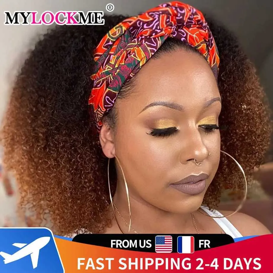 Synthetic Wigs Afro Kinky Curly Headband Wig Human Hair 180% Remy Ombre 1b/30 Brazilian Natural Hair Wig Without Sewing Machine Wig MYLOCKME 240329