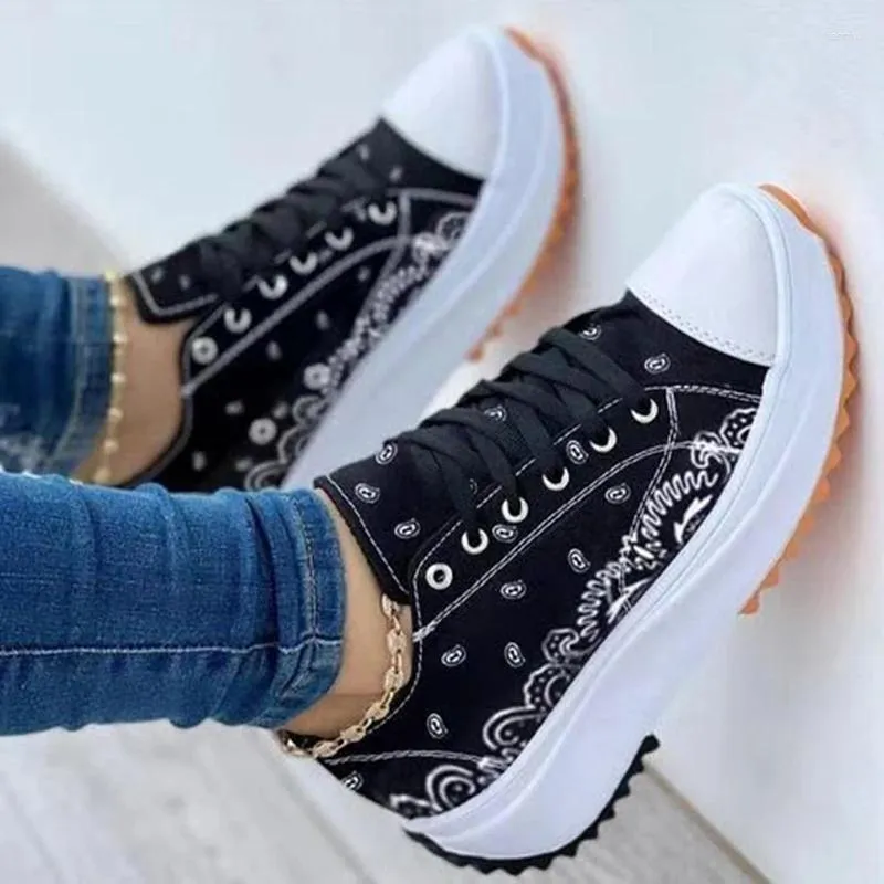 Casual Shoes Women's 2024 Pattern Canvas High Quality Ladies Sneakers Flat Lace Up Adult Zapatillas Mujer Chaussure Femme