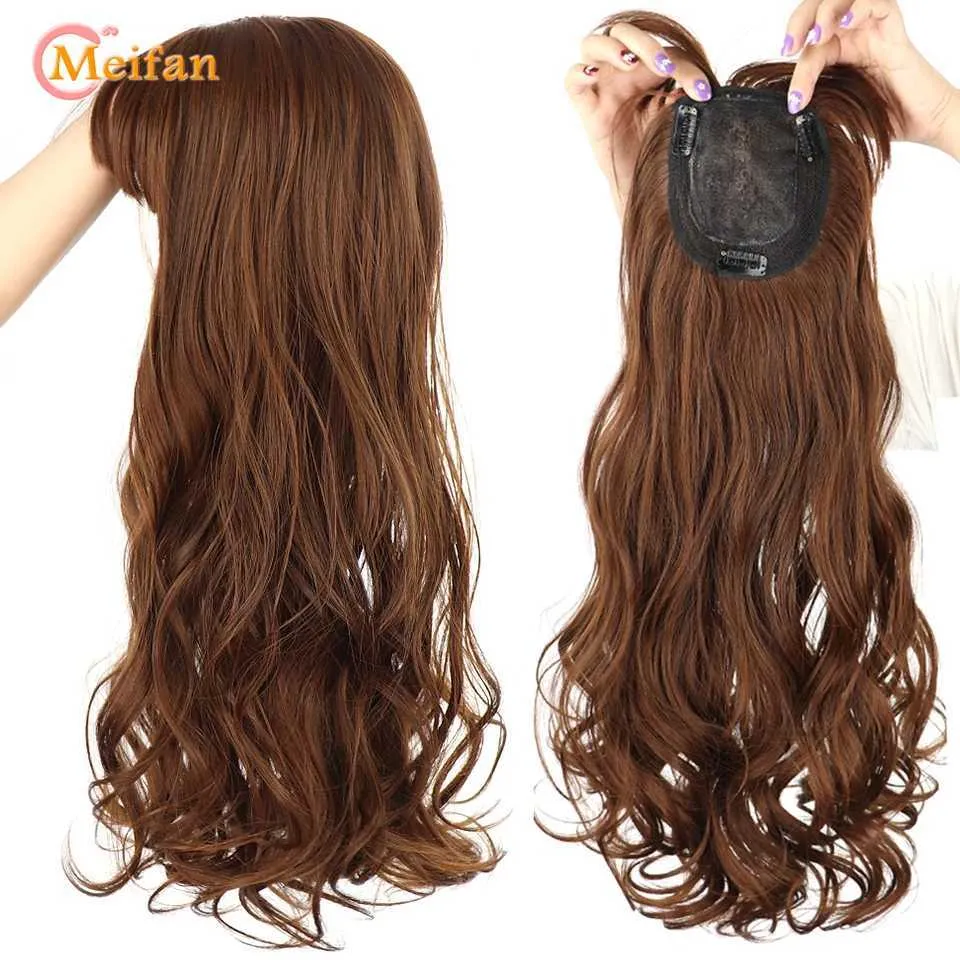 Synthetic Wigs Synthetic Wigs MEIFAN Long Synthetic Clip on Hair Topper Add Volume Invisible Closure Hairpiece With Bangs for Covering White Hair 240328 240327