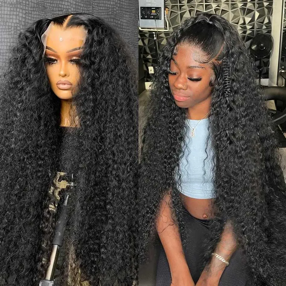 Synthetic Wigs Synthetic Wigs 13x4 Hd Lace Frontal Wig Brazilian Human Hair Wigs 250 D ensity 30 Inch Deep Wave Frontal Wig 240328 240327