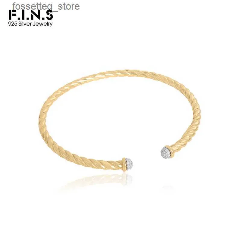 Bracelets de charme F.I.N.S Style simple coréen Zircon Twist Pure S925 Texture en argent sterling Bracelet à poignet ouvert Minimaliste Fine Jewel L240319