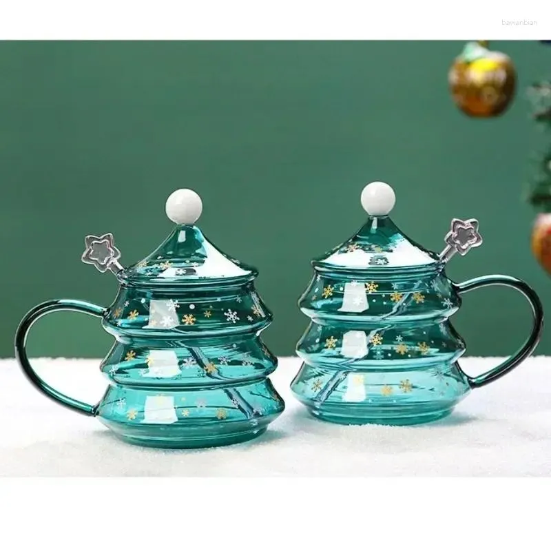 Кружки Стеклянная чайная ложка Рождественские детские крышки и мешалки со звездами Термостойкая чашка для Noel Подарочные чашки с двойными стенками для кофе с молоком