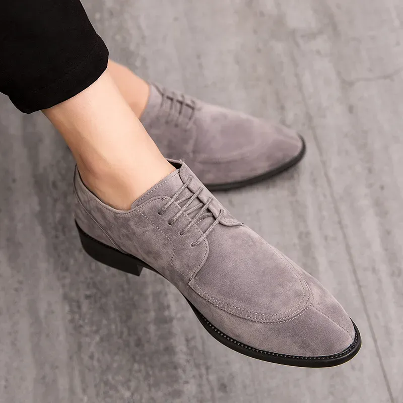 Suede Men Shoes Coffee Black Breathable Lace-up Casual Shoes Oxfords Flock Handmade Dress Shoes