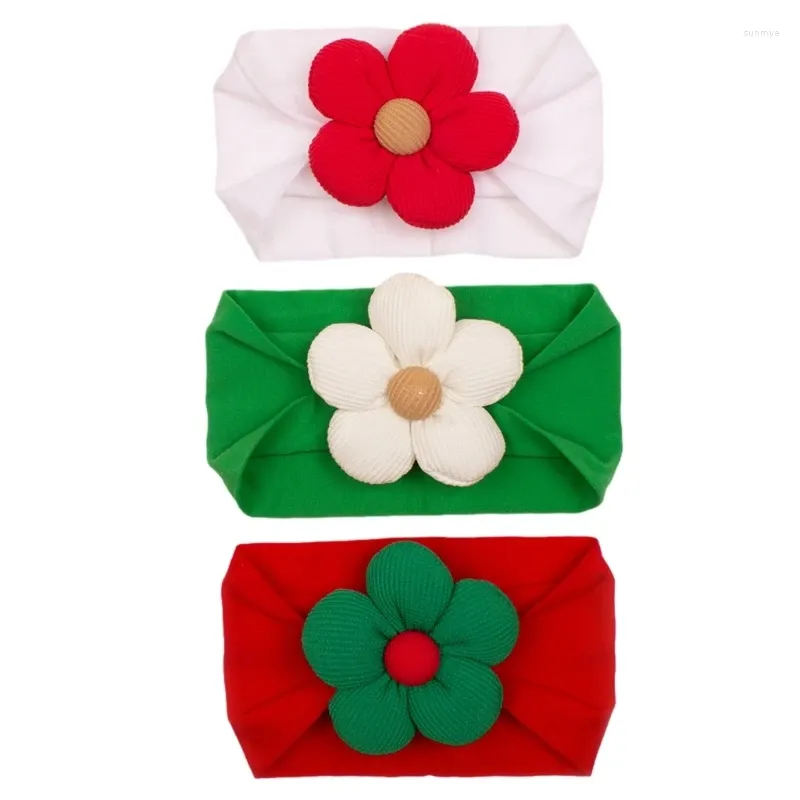 Acessórios de cabelo 3 pçs bebê flor bandana natal banda larga bandas macias elásticas headwear para menina nascido headbands cabeça envoltório