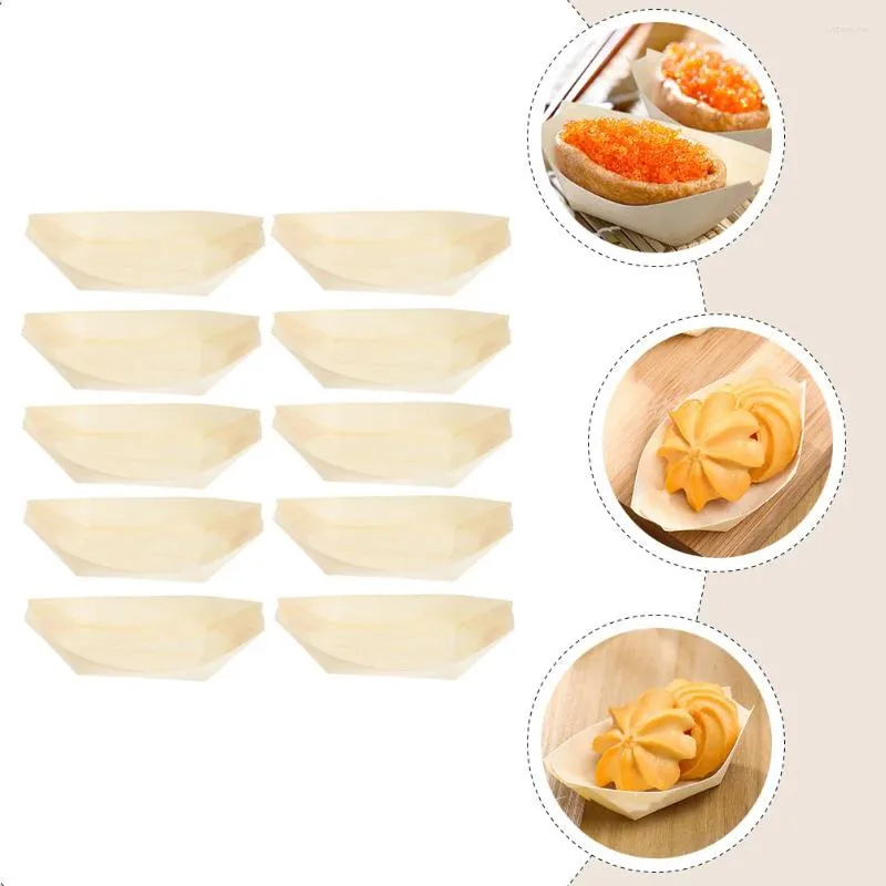 Disposable Dinnerware 100 Pcs Sushi Boat Decorative Dessert Dish Wooden Containers Household Accessory Salad Plate Supply