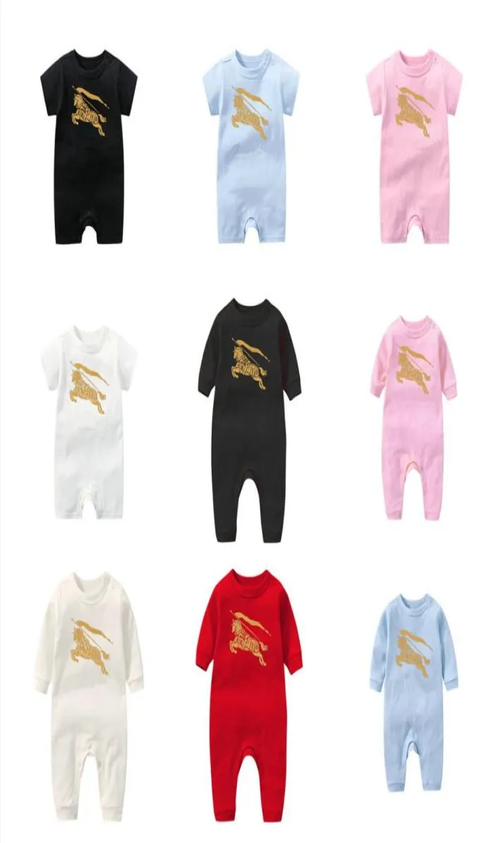 Op voorraad pasgeboren rompertjes baby jongens meisjes mode kinderen designer print luxe 100katoen korte mouw jumpsuit met lange mouwen B07615640932