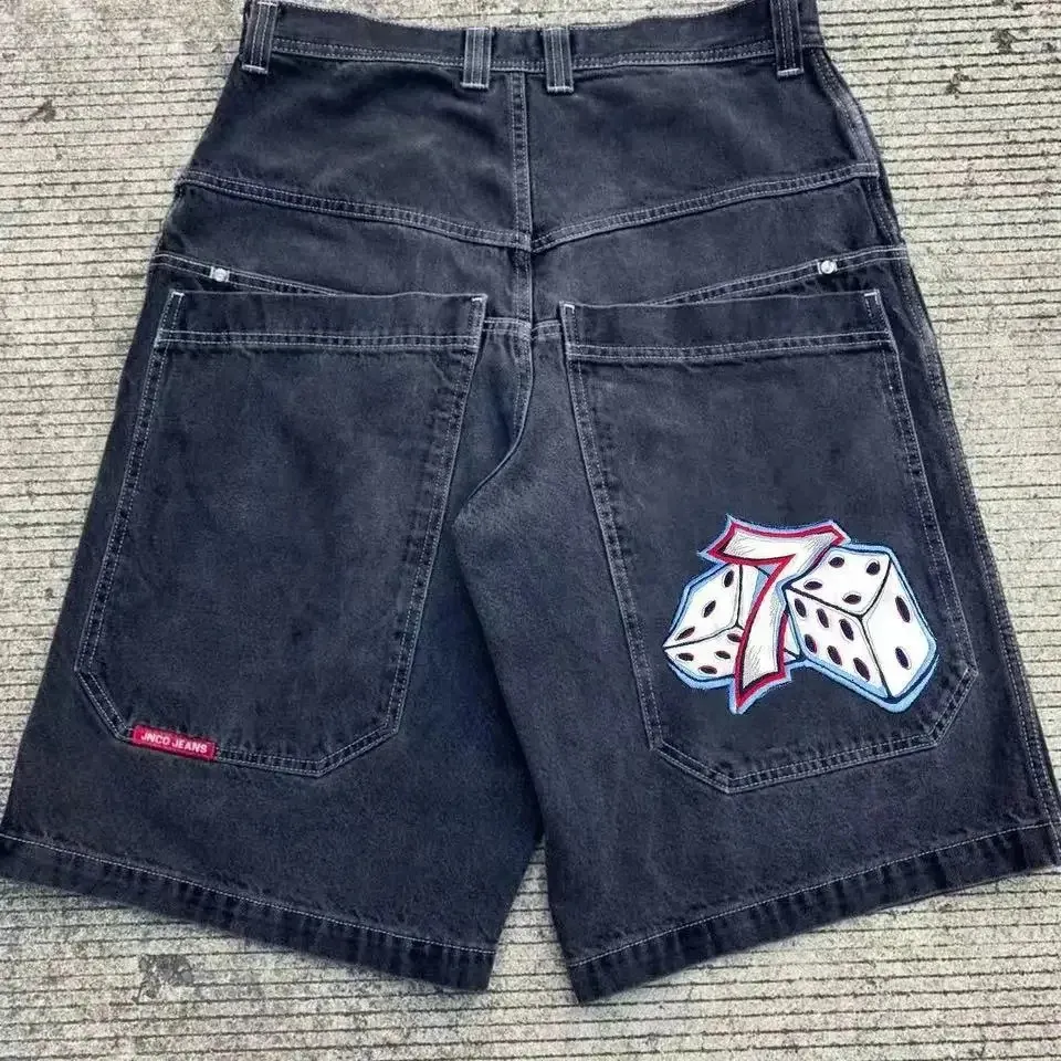 HIP HOP JNCO Jeans Shorts denim Vintage Pattern Men Femmes Summer Harajuku Gothic Men Basketball Purple Shorts Streetwear 111