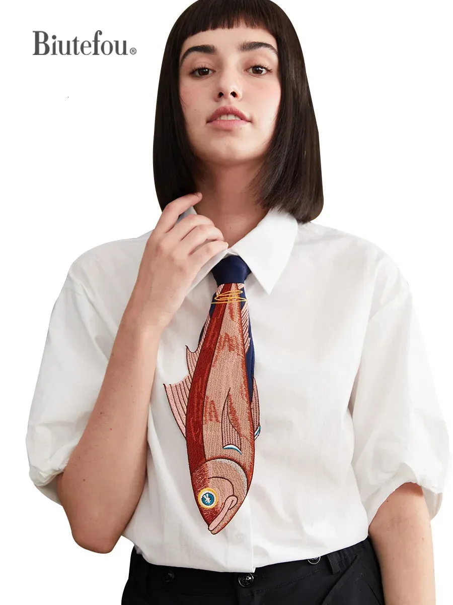 Fun Fish Embroidery Tie for Women | Unique Irregular Design in Multicolor |  2024 Arrival
