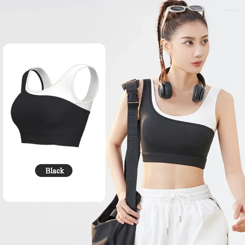 Yoga outfit kvinnor kontrast färg sport bras mode lapptäcke bh integrerad fast kopp stötsäker gym topp fitness träning underkläder