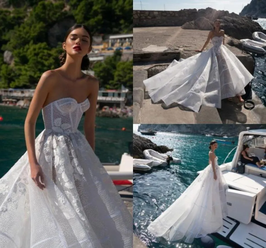2019 Inbal Dror Vestidos de casamento boêmio querida renda apliques ilusão sexy praia vestido de casamento feito sob encomenda Bead Boho nupcial 3027558