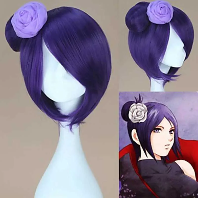 Syntetyczne peruki HairJoy Syntetyczne włosy Konan Purple Cosplay Peruka odporna na ciepło błonnik (bez róży) 240329