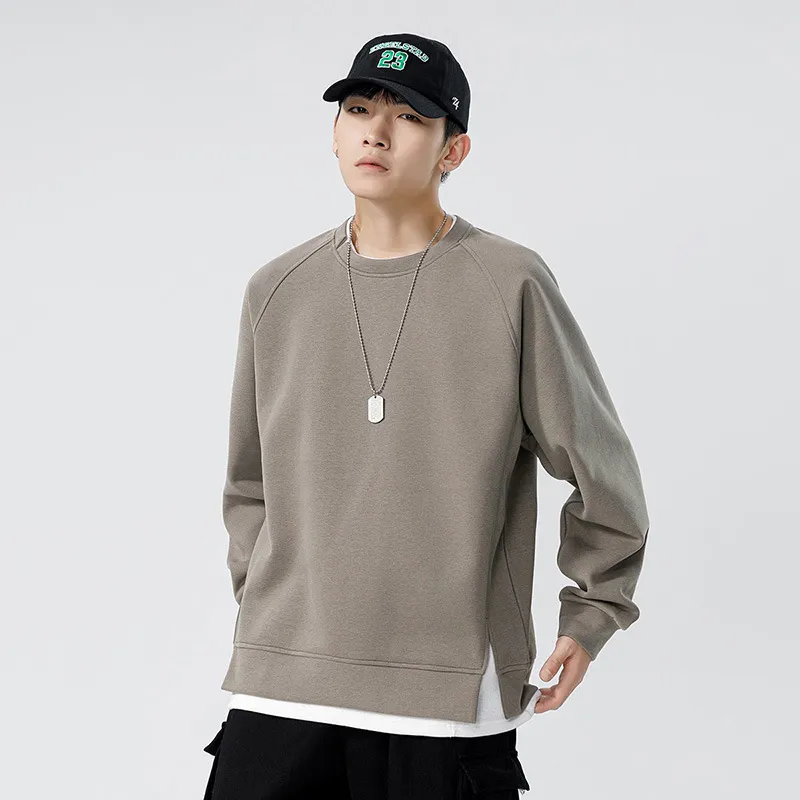 2024 New Men 's Loose and Trendy Sweatshirt 남자 헤비급 라운드 목 플러시 스웨트 셔츠 남자 긴 슬리브 재킷