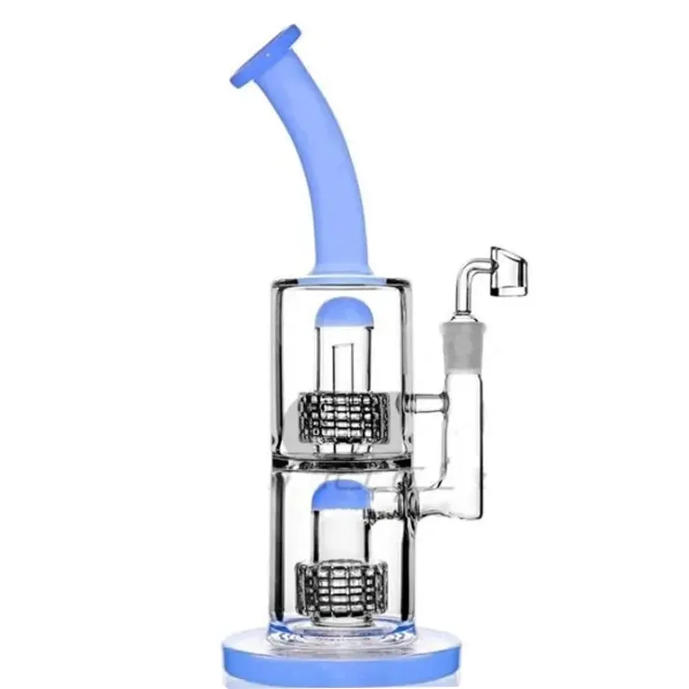 Recycler-Ölplattformen, blaue Stereo-Matrix-Perc-Wasserpfeifen, dicke Glas-Wasserbongs, Rauchen, berauschende Dab-Bongs, Wasserpfeifen, 14-mm-Verbindung