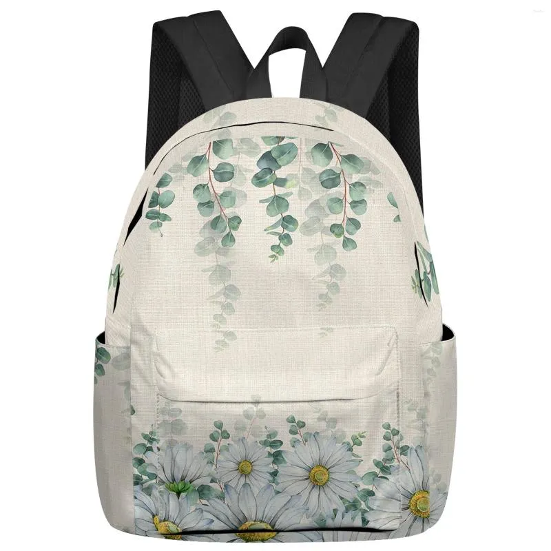 Mochila Eucalipto Planta Flor Margarida Estudante Sacos Escolares Laptop Personalizado para Homens Mulheres Feminino Viagem Mochila