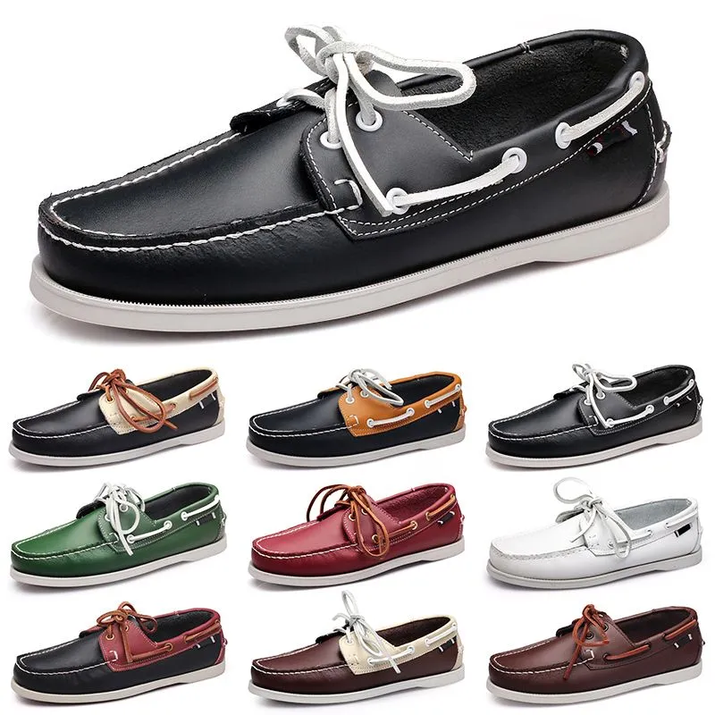 Chaussures décontractées pour hommes Noir Loisirs Argent Taupe Dlives Marron Gris Rouge Vert Marche Basse Souple Multis Cuir Hommes Baskets Baskets En Plein Air Chaussures Bateau Respirant AA009