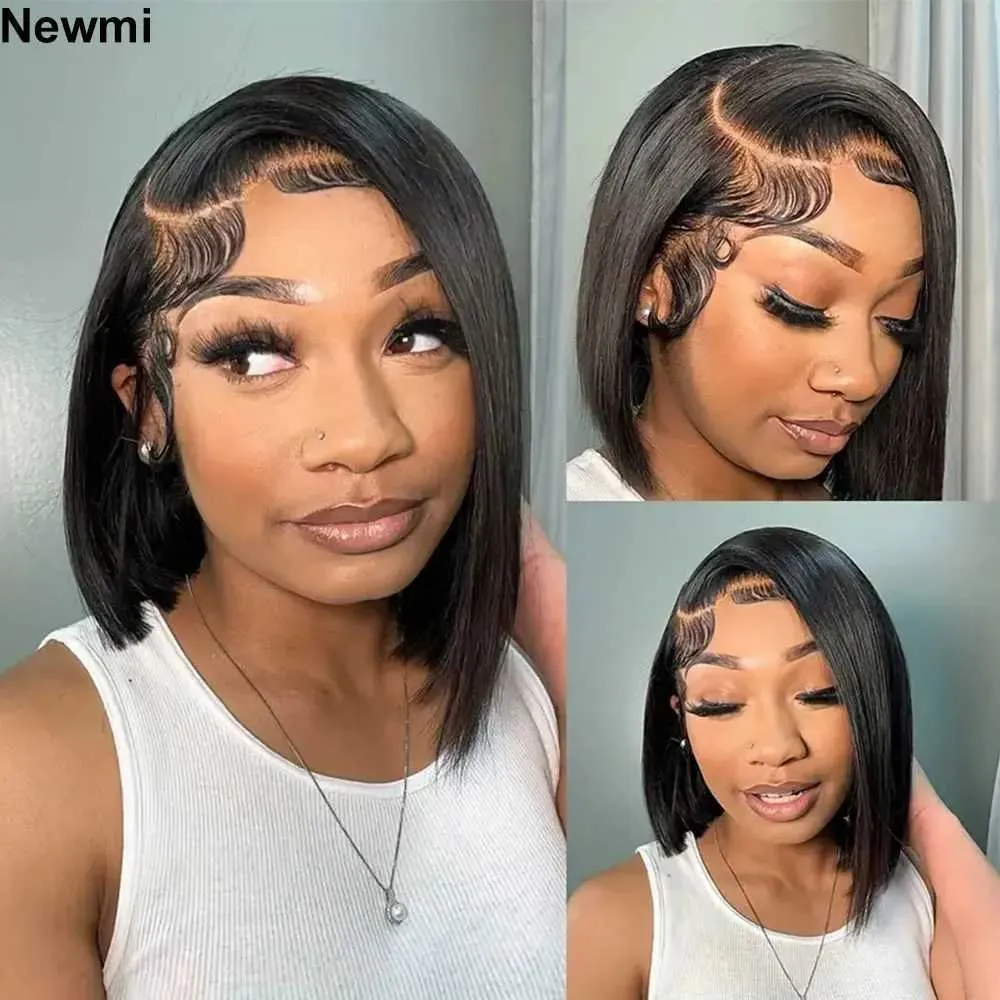 Synthetic Wigs Newmi Bob Wig Human Hair 13x4 Full Lace Frontal Wig Straight Hair Short Bob wig Lace Front Human Hair Wigs for Women 180 Density 240329